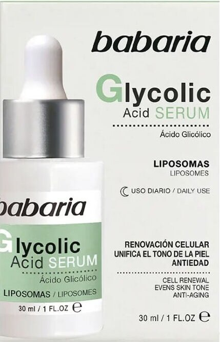 Сироватка для обличчя Babaria Glycolic Acid нічна з гліколевою кислотою для рівного тону шкіри, 30 мл