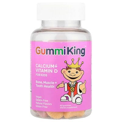 Кальцій з вітаміном D для дітей Gummi King Calcium + Vitamin D for Kids веган, фрукти, 60 жувальних цукерок