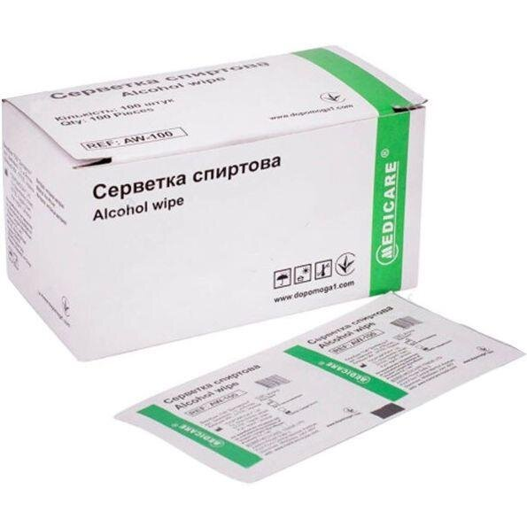 Серветки спиртові Medicare Alcohol wipe медичні 56 мм х 65 мм, 100 штук