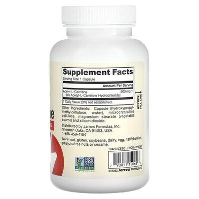Ацетил L-Карнітин Jarrow Formulas Acetyl L-Carnitine 500 мг, 120 капсул