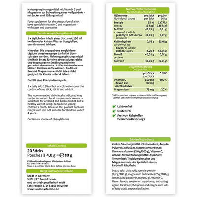 Вітаміни Sunlife Heibe Zitrone Sticks напій гарячий порошок по 4 г №20 у стіках