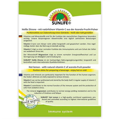 Вітаміни Sunlife Heibe Zitrone Sticks напій гарячий порошок по 4 г №20 у стіках