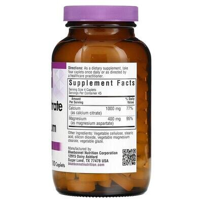 Кальцію цитрат з магнієм Bluebonnet Nutrition Calcium Citrate Plus Magnesium, 180 капсул