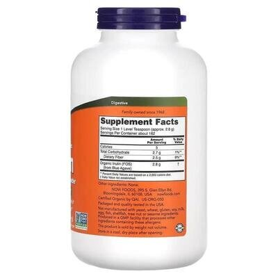Інулін органічний NOW Organic Inulin Prebiotic порошок, 454 г