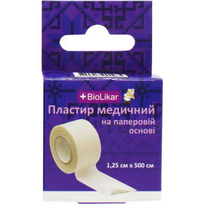 Пластир медичний Biolikar на паперовій основі 1,25 см x 500 см