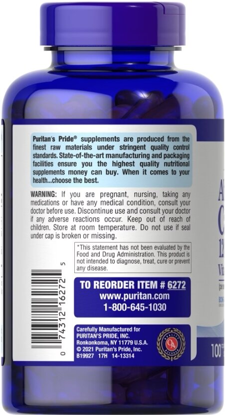 Кальцій з вітаміном Д3 Puritan's Pride Absorbable Calcium 1200 мг Plus Vitamin D3 25 мкг, 100 гелевих капсул