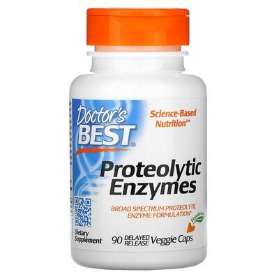 Протеолітичні ферменти Doctor's Best Proteolytic Enzymes, 90 вегетаріанських капсул з відстроченим вивільненням