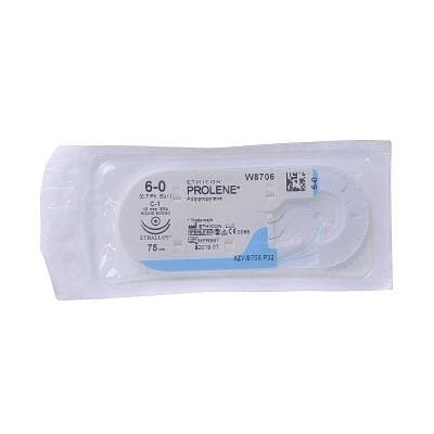 Шовний матеріал хірургічний Prolene W8706 р. USP 6/0 (0,7) нерозсмоктуючий довжина 75 см, голка колюча 13 мм, 3/8 кола