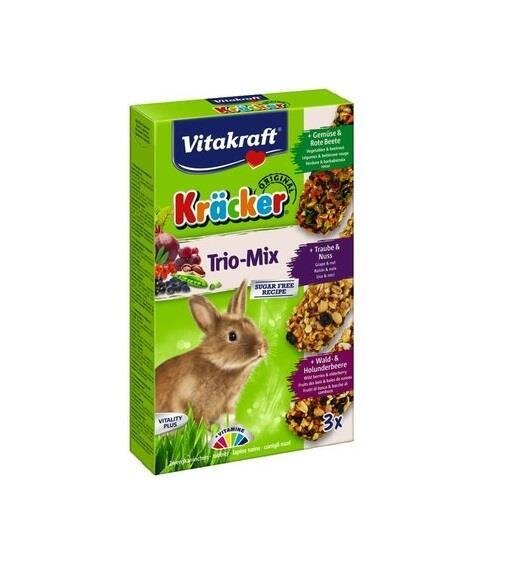 Ласощі для кроликів Vitakraft Kracker Trio-Mix з овочами, горіхами та лісовими ягодами, 3 штуки