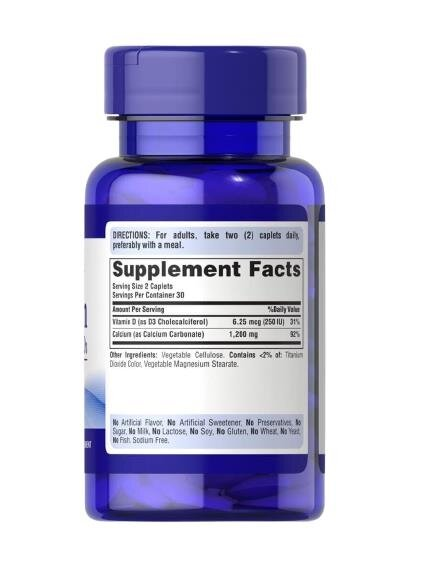 Кальцію карбонат з вітаміном Д3 Puritan's Pride Calcium Carbonate + Vitamin D, 60 каплет