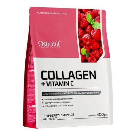 Колаген + вітамін С Ostrovit Collagen + Vit C малиновий лимонад з м ятою, 400 г