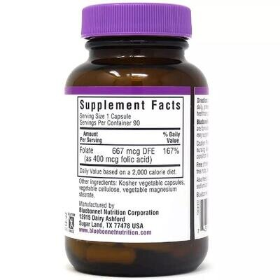 Фолієва кислота 400 мг Bluebonnet Nutrition Folic Acid, 90 вегетаріанських капсул