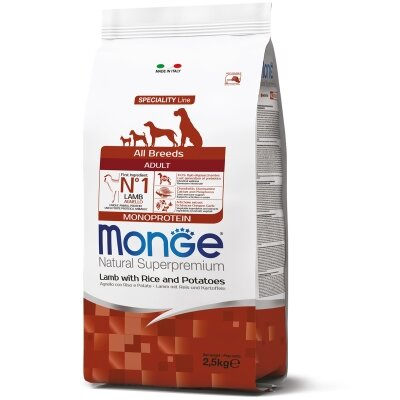 Корм сухий Monge Dog All Breeds Adult для собак усіх порід з ягням, рисом та картоплею, 2,5 кг