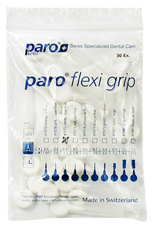 Міжзубні щітки Paro Swiss flexi grip, xxxx-тонкі, білі, 1.7 мм, 4 шт