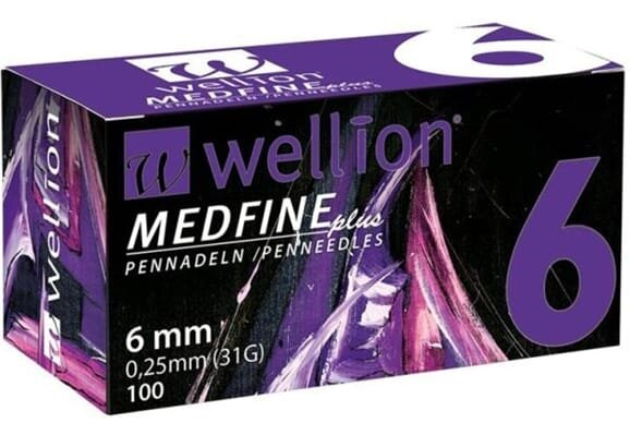 Голки для шприц-ручок Wellion MEDFINE plus одноразові стерильні, універсальні, 31G (0,25 х 6 мм), 100 штук