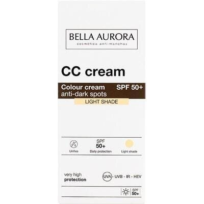 Крем для обличчя Bella Aurora CC від пігментних плям SPF50+ світлий відтінок, 30 мл