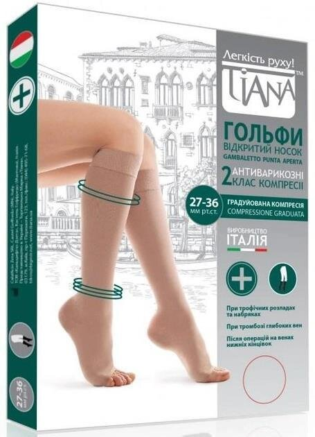 Гольфи компресійні Tiana 931-03м компресія 27-36 мм рт ст, колір бежевий, відкритий носок, розмір 3