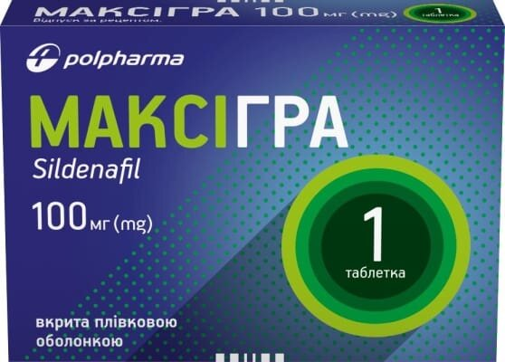 Максігра таблетки, в/плів. обол. по 100 мг №1