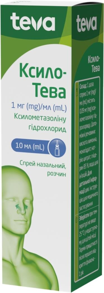 Ксило-Тева спрей наз., р-н 1 мг/мл по 10 мл у флак. скл. з дозат.