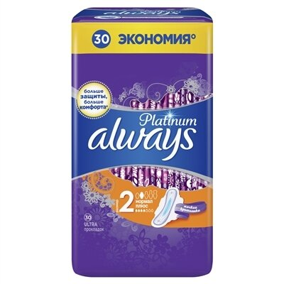 Прокладки гігієнічні Always Platinum Normal Plus, 4 краплі, 2 розмір, 30 шт