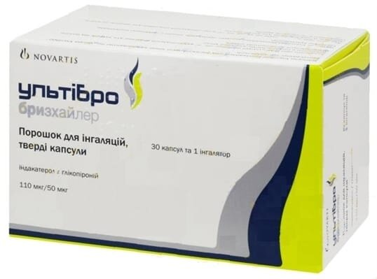 Ультібро бризхайлер порошок д/інг., капс. тв. по 110 мкг/50 мкг №30 (6х5) у бліс. з інг-ром