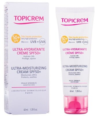 Крем для обличчя та тіла Topicrem Hydra+ SPF50+ ультразволожуючий, 40 мл