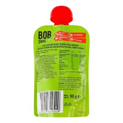 Пюре фруктове Bob Snail Baby для дітей з 6 місяців Яблуко-Груша-Чорниця, 90 г