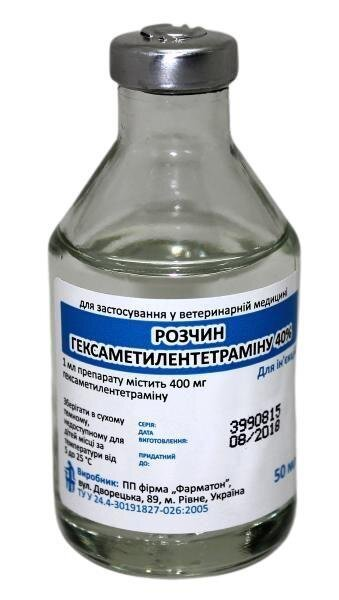 Гексаметилентетрамін 40% (ДЛЯ ТВАРИН) розчин для ін'єкцій, 50 мл