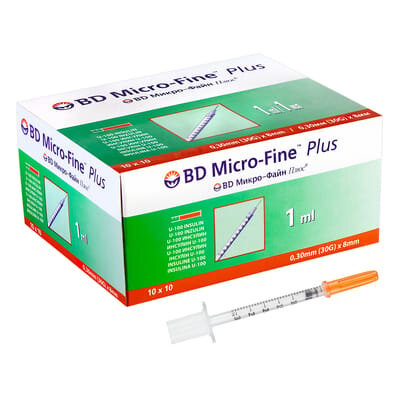 Шприц інсуліновий 1 мл U-100 BD Micro-Fine Plus 30G (0,30 x 8 мм), 10 штук