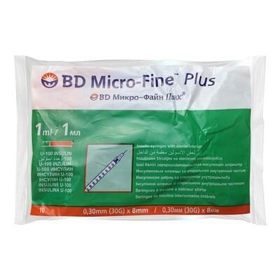 Шприц інсуліновий 1 мл U-100 BD Micro-Fine Plus 30G (0,30 x 8 мм), 10 штук
