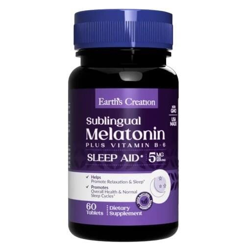 Мелатонін 5 мг з В-6 Earth's Creation Melatonin 5 mg with B-6, 60 таблеток