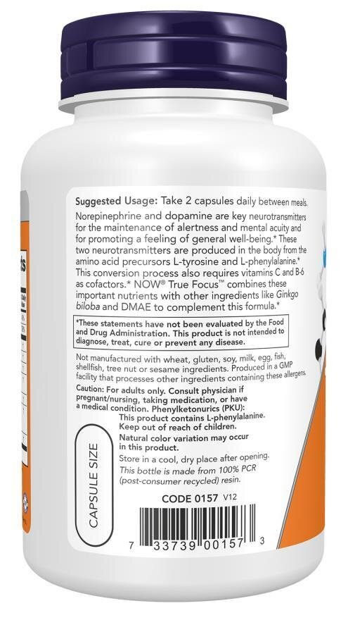 Підтримка нейромедіаторів NOW True Focus капсули №90
