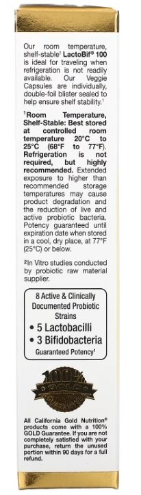Пробіотики California Gold Nutrition LactoBif Probiotics 100 Billion, 30 веганських капсул