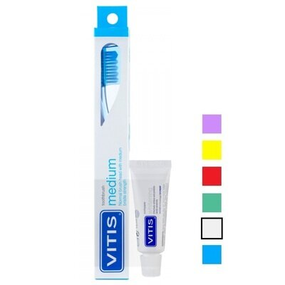 Набір Dentaid Vitis зубна щітка Medium середньої жорсткості (прозора) + Vitis Whitening зубна паста 15 мл