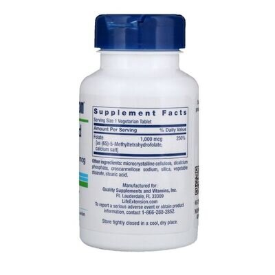Оптимізований фолат Life Extension Optimized Folate 1000 мкг, 100 таблеток