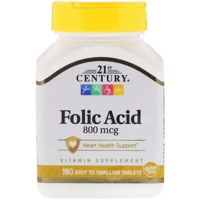 Фолієва кислота з кальцієм 21st Century Folic Acid 800 мг, 180 таблеток