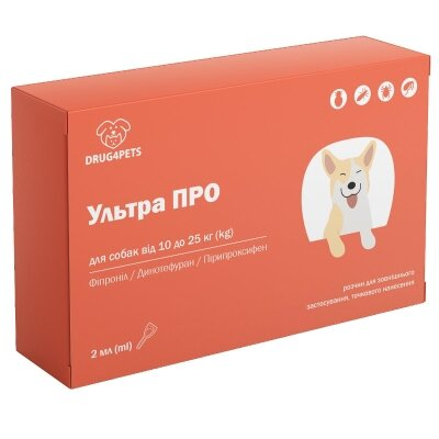 Ультра ПРО DRUG4PETS краплі від бліх і кліщів для собак вагою 10-25 кг, 1 піпетка по 2 мл
