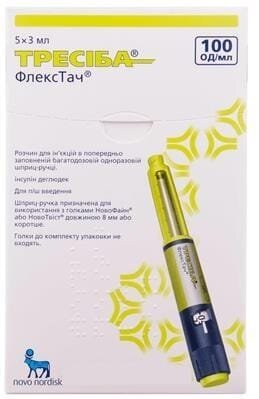 Тресіба флекстач розчин д/ін. 100 ОД/мл по 3 мл №1 у картр., у багатодоз. шпр.-руч.