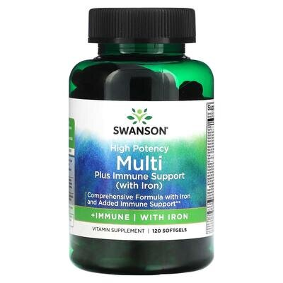Мультикомплекс із залізом + підтримка імунітету Swanson Multi with Iron + Immune Support, 120 гелевих капсул
