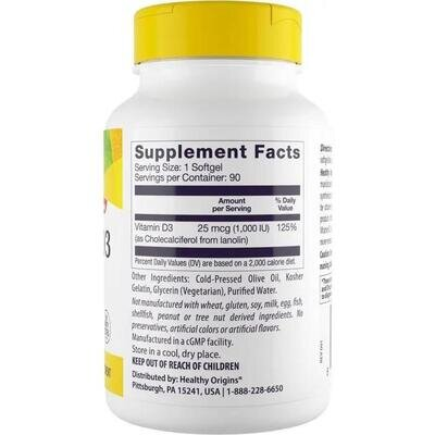 Вітамін Д3 Healthy Origins Vitamin D3 1000 МО, 90 капсул