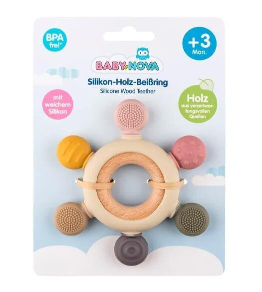 Кільце зубне Baby-Nova 31155 з дерева та силікону від 3 місяців