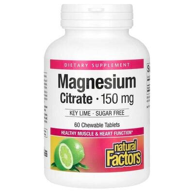 Магній цитрат Natural Factors Magnesium Citrate, лайм, 150 мг, 60 жувальних таблеток