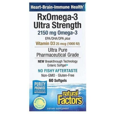 Риб'ячий жир Омега 3 з вітаміном D3 Natural Factors Rx Omega-3 Ultra Strength with Vitamin D3, 60 м'яких таблеток