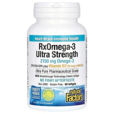 Риб'ячий жир Омега 3 з вітаміном D3 Natural Factors Rx Omega-3 Ultra Strength with Vitamin D3, 60 м'яких таблеток