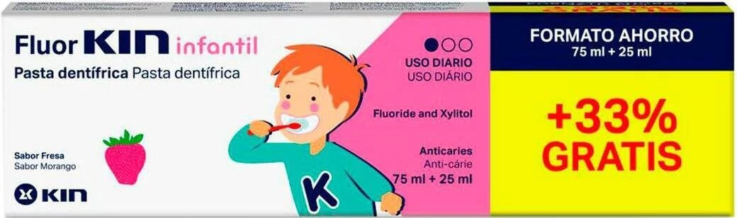 Зубна паста FluorKin Infantil дитяча проти карієсу, полуниця, 75 мл + 25 мл