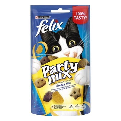 Ласощі для дорослих кішок Purina Felix Party Mix Сирний Мікс зі смаком чедера, гауда і едамеру, 60 г
