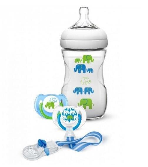 Набір Philips Avent SCD627/01 Natural для хлопчика (пустушки + кліпса для пустушки + пляшечка 260 мл)