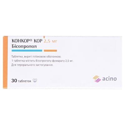 Конкор кор таблетки, в/плів. обол. по 2.5 мг №30 (10х3)