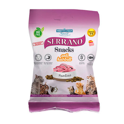Ласощі для котів Mediterranean Natural Serrano Snacks з функцією виведення грудочок шерсті з сардинами, 50 г