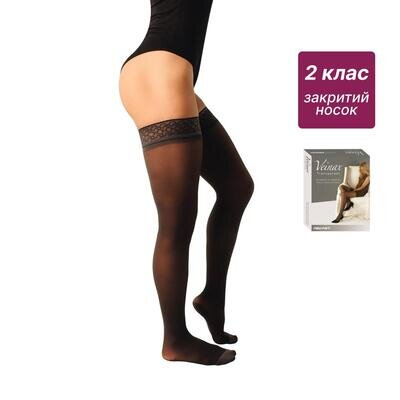 Панчохи компресійні Veinax Transparent 832R-BK клас компресії 2, закритий носок, довжина середня, прозорі, колір чорний, розмір 1